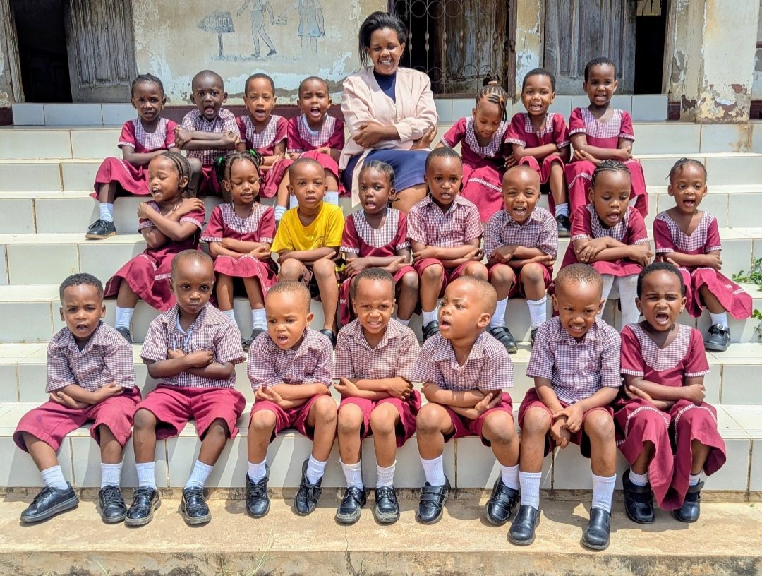 Nursery class on the school steps